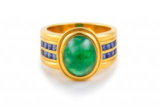 Appraisal: Cabochon Emerald Sapphire Ring K emerald sapphire ring Cabochon emerald