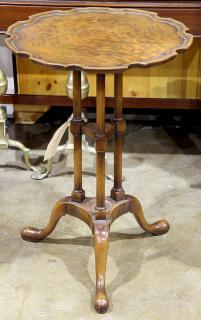 Appraisal: Georgian style burl wood pie-crust-topped tripod tea table h x