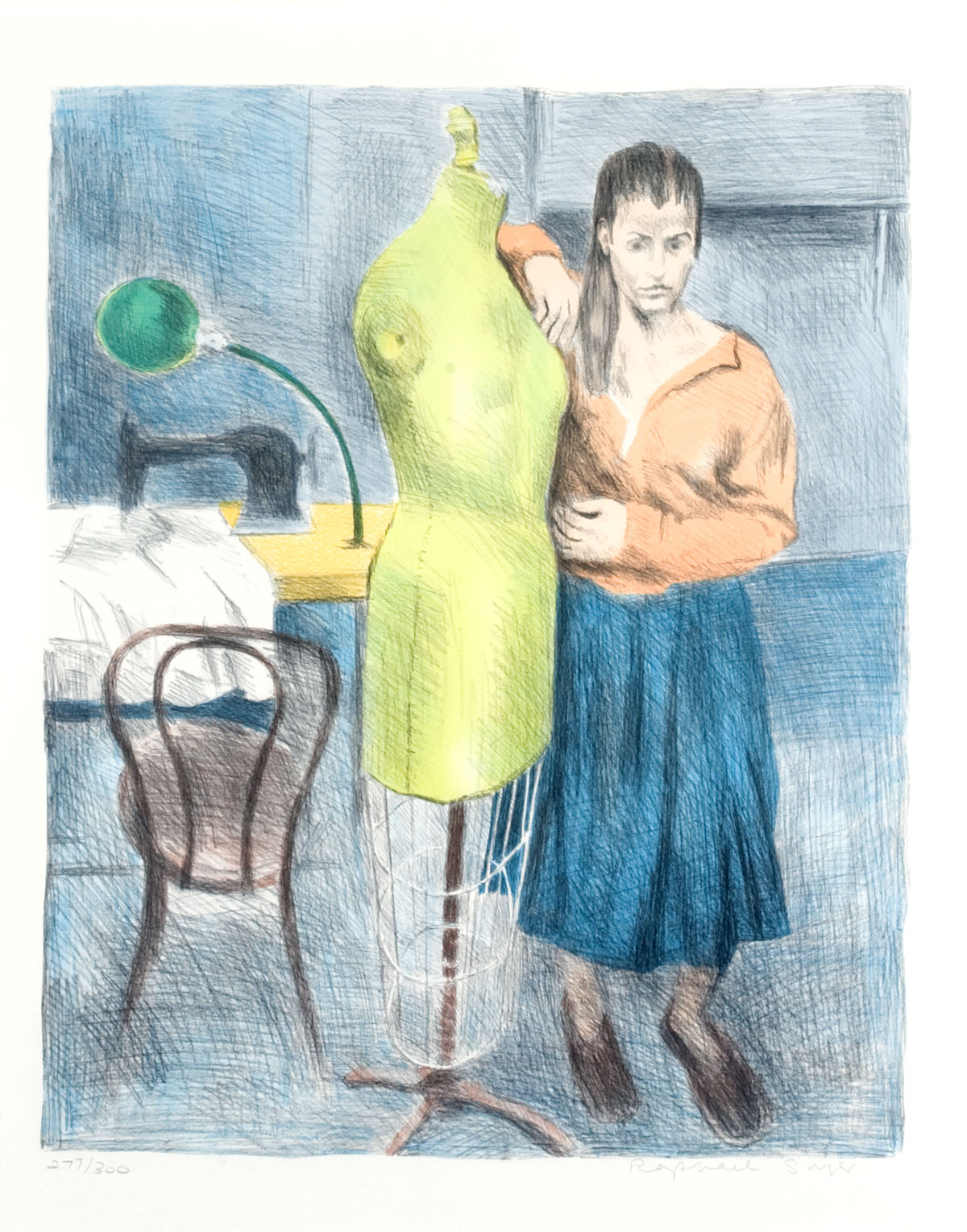 Appraisal: RAPHAEL SOYER AMERICAN - THE DRESSMAKER Color lithograph x inches