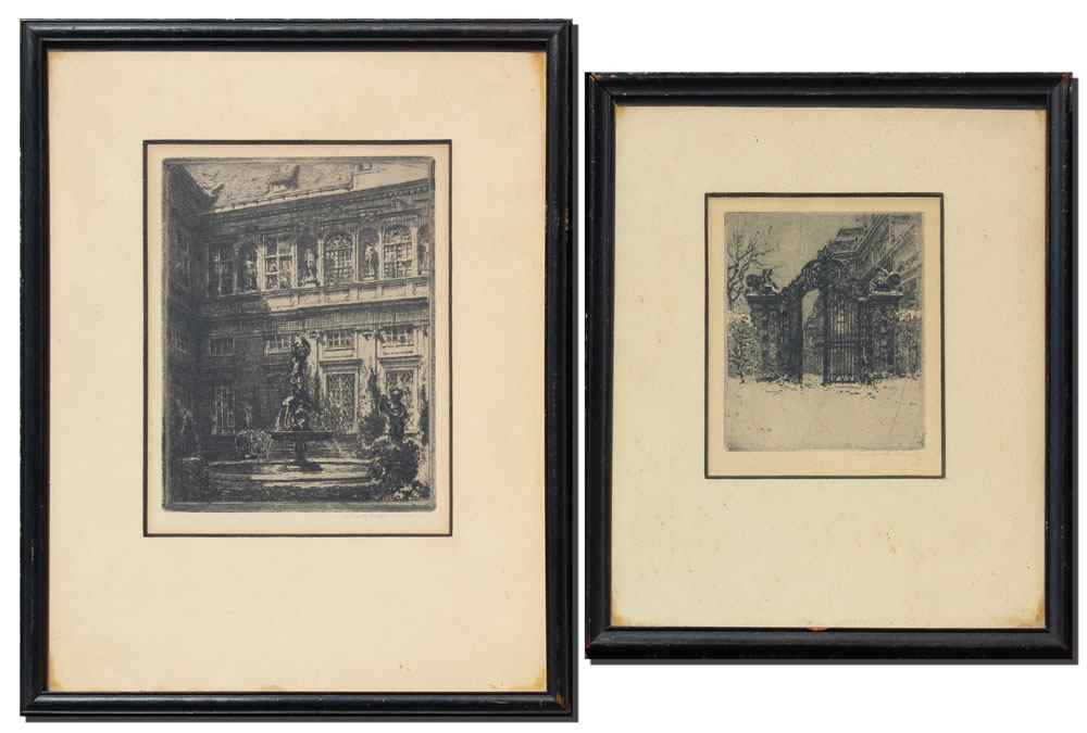 Appraisal: KASIMIR LUIGI Austrian - Etchings European City Scene with Snow