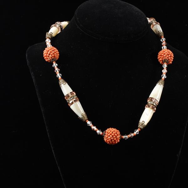 Appraisal: Unmarked French Art Deco Louis Rousselet Necklace with Coral Beaded