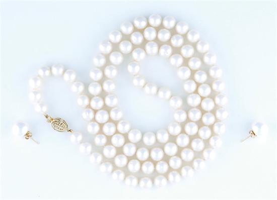 Appraisal: Cultured pearl necklace and earrings ninety-six - mm pearls ending