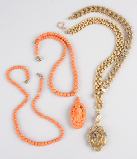 Appraisal: One strand of graduated coral beads long and one strand