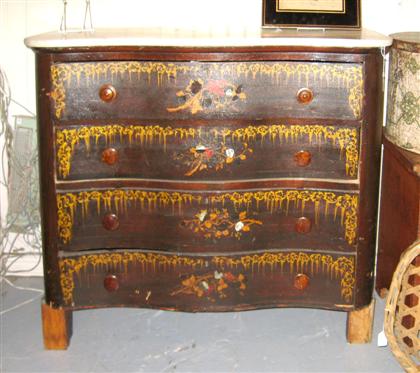 Appraisal: Rococo revival marble-top lacquered and mother of pearl inlaid chest