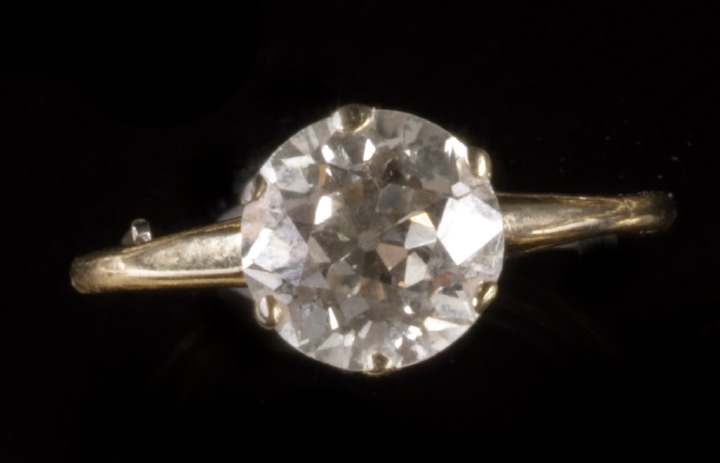 Appraisal: American Fourteen-Karat Yellow Gold and Diamond Solitaire Ring the Old