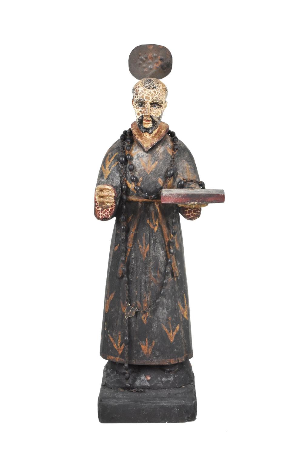 Appraisal: SPANISH COLONIAL PAINTED WOOD SANTOS FIGURE th Century Depicting St