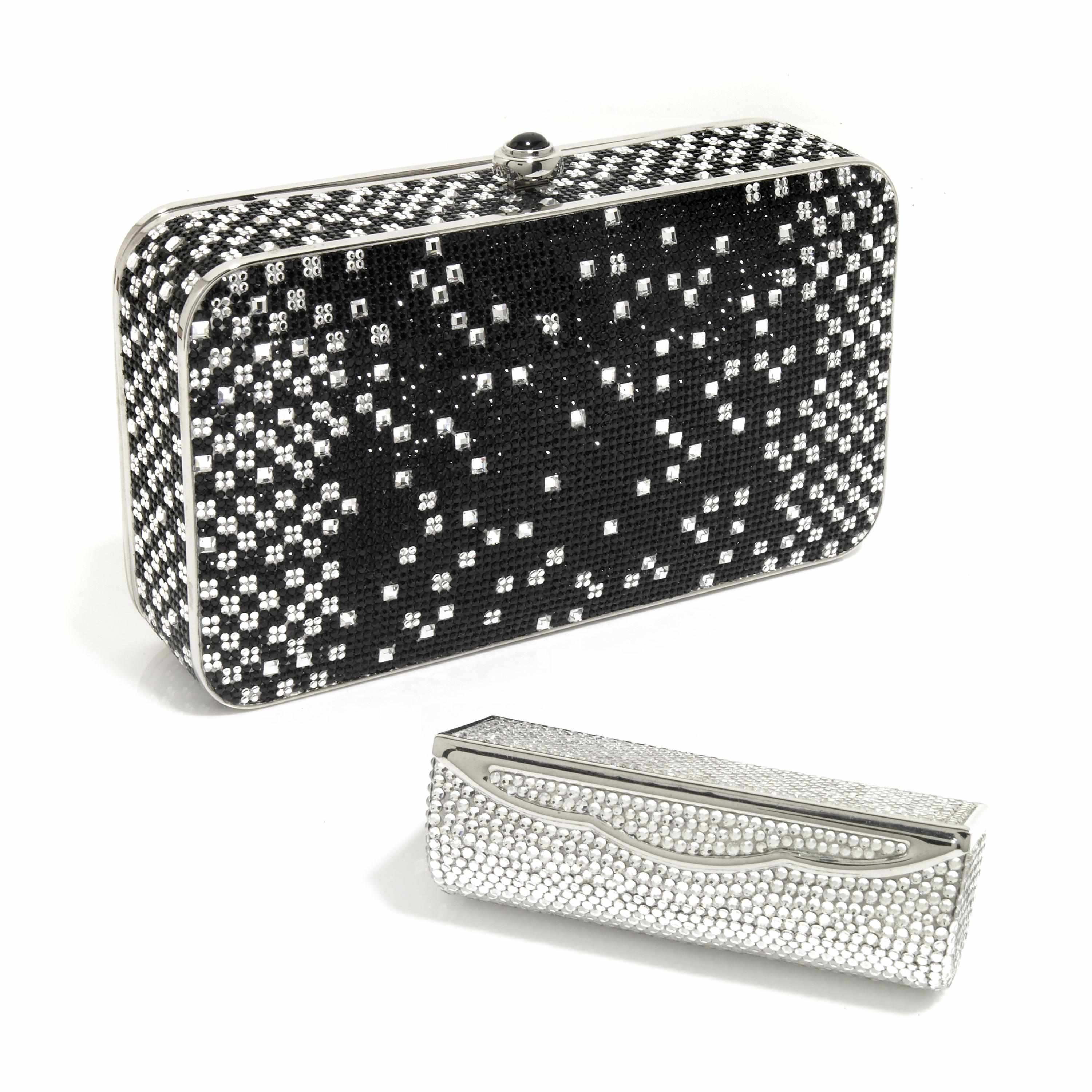 Appraisal: A black and silver crystal purse together with a silver