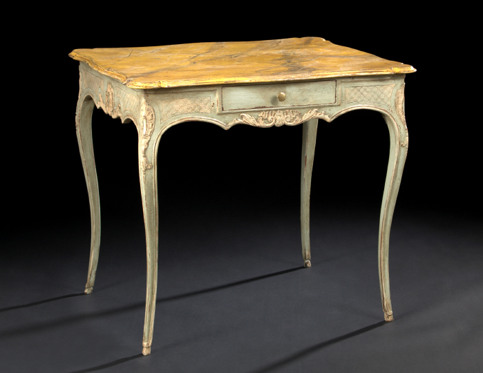 Appraisal: Louis XV-Style Polychromed and Faux-Marbre Rectangular Center Table third quarter