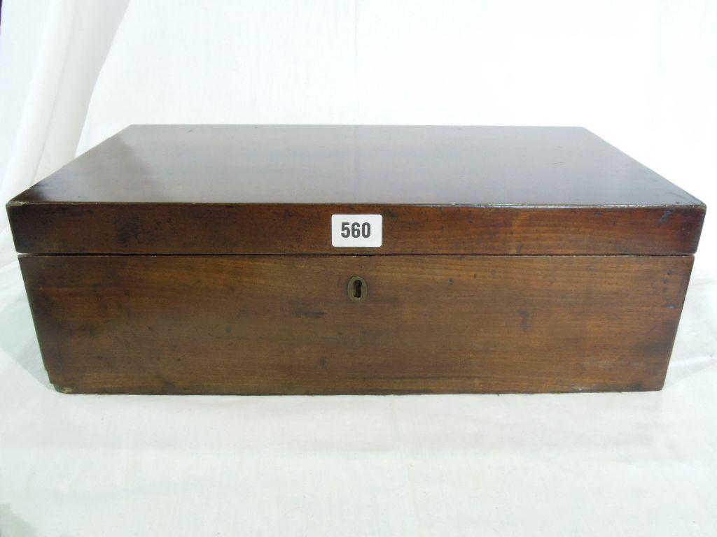 Appraisal: A th century mahogany writing box with carrying handles to