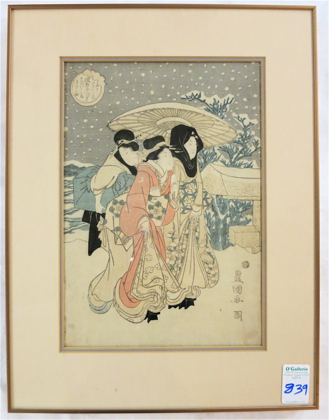 Appraisal: TOYOKUNI COLOR WOODCUT Japan th century Three women in the