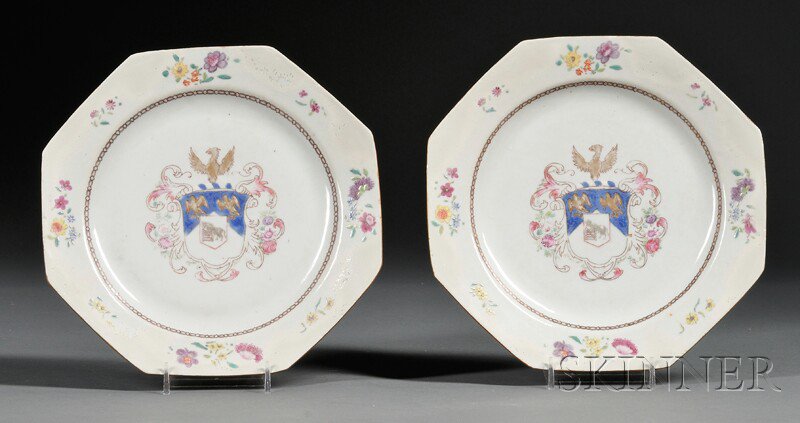 Appraisal: Pair of Octagonal Chinese Export Armorial Plates c centered with