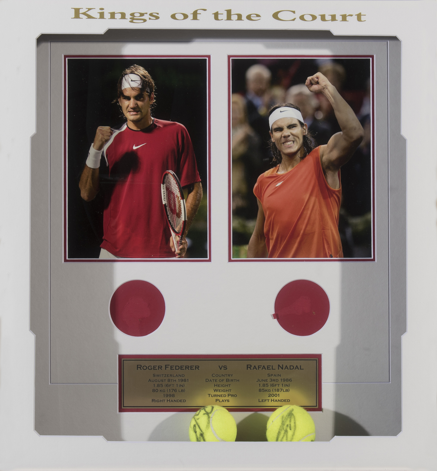 Appraisal: FRAMED DISPLAY OF RAFAEL NADAL ROGER FEDERER PHOTOS AND SIGNED