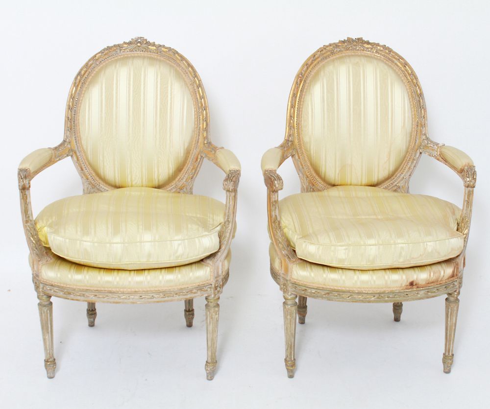 Appraisal: French Louis XVI Style Carved Wood Fauteuils Pair Pair of