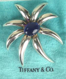 Appraisal: Tiffany Co signed sterling flower brooch with polished oval amethyst