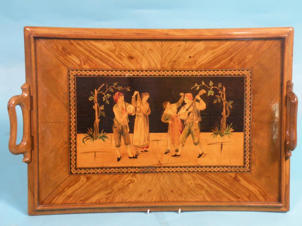 Appraisal: A late th early thC Italian Sorrentoware rectangular tray inlaid