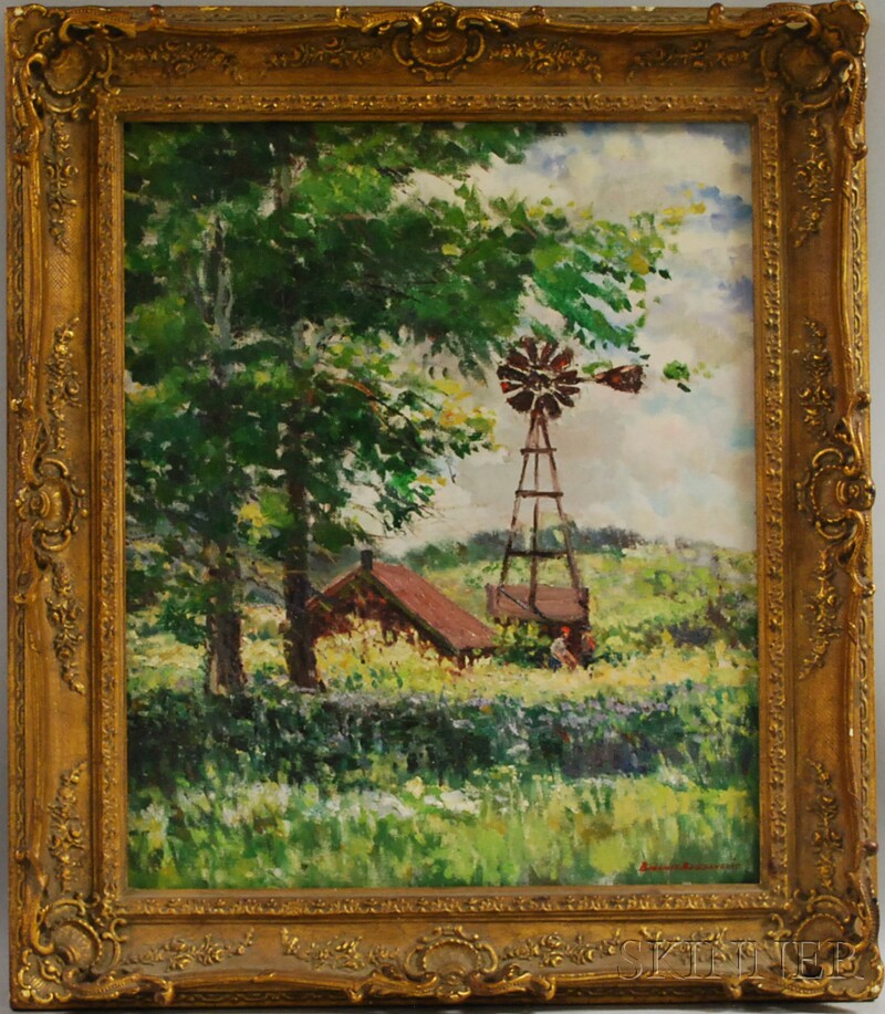 Appraisal: Bogomir Bogdanovic American Yugoslavian - Barn and Windmill in Summer