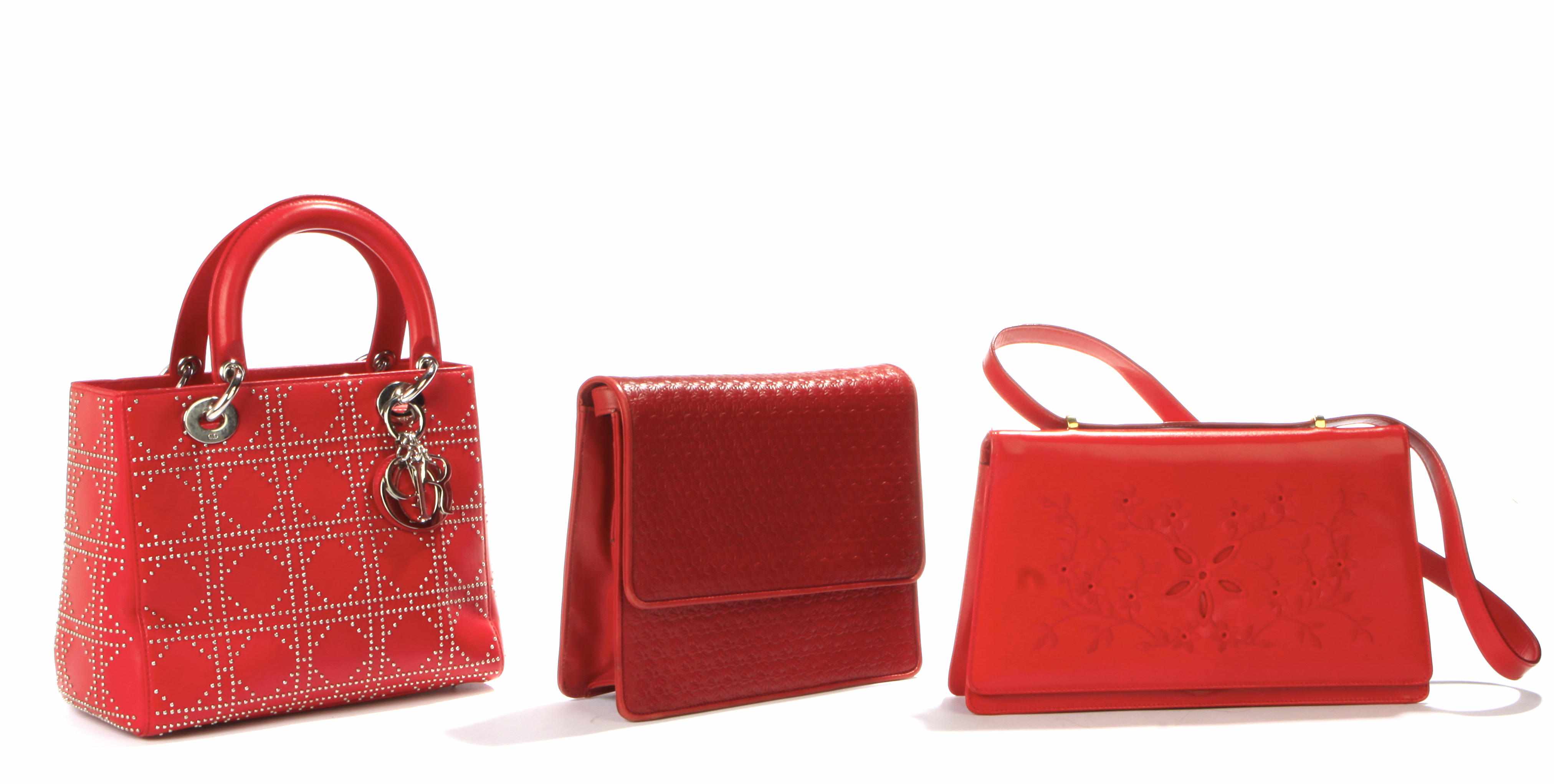 Appraisal: A Christian Dior 'Lady Dior' red studded leather purse and