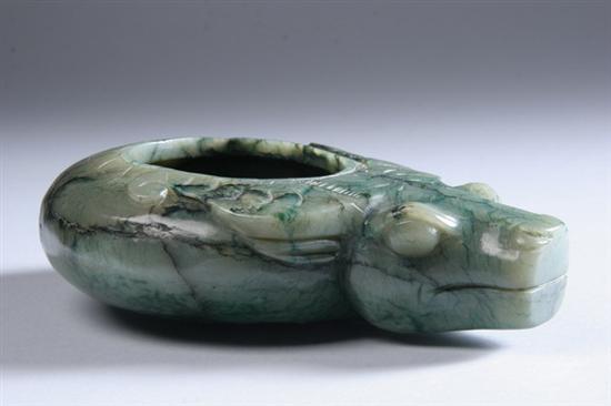 Appraisal: CHINESE GREEN JADE BRUSH WASHER Carved to depict ox -