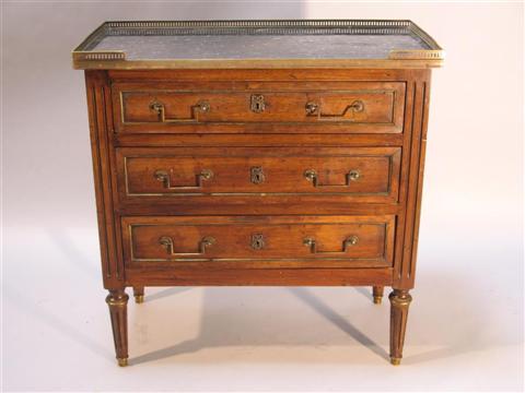 Appraisal: LOUIS XVI STYLE MARBLE TOP WALNUT COMMODE Twentieth century the