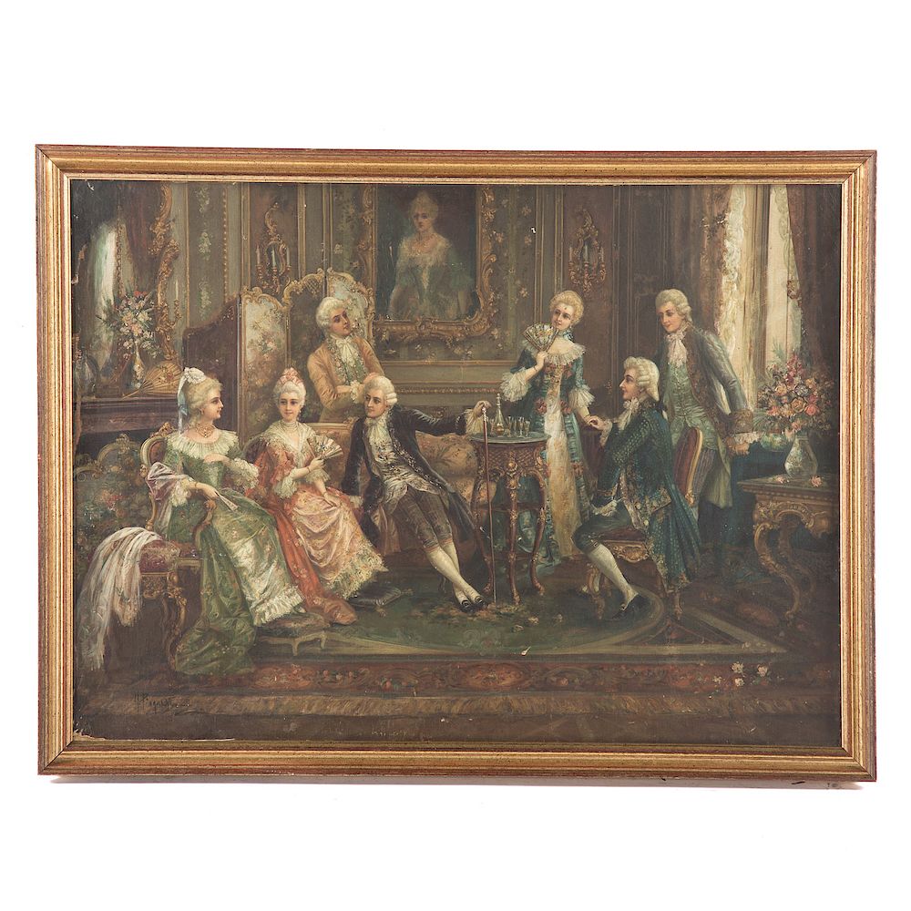 Appraisal: Continental School c Salon Scene oil Oil on canvas signed