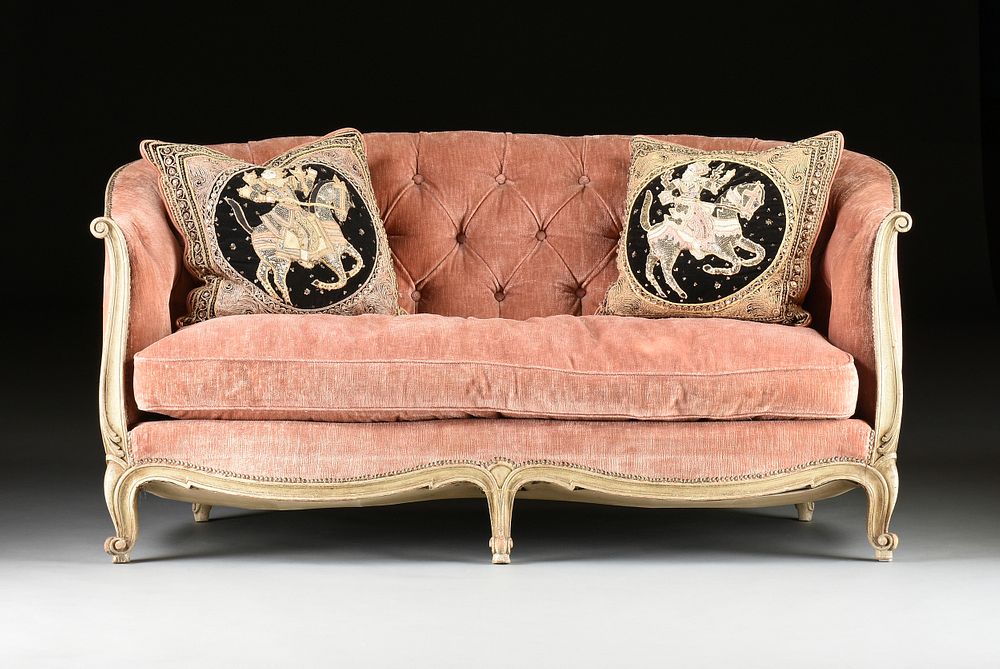 Appraisal: A ROCOCO REVIVAL PINK VELVET UPHOLSTERED PAINTED WOOD CANAP MID