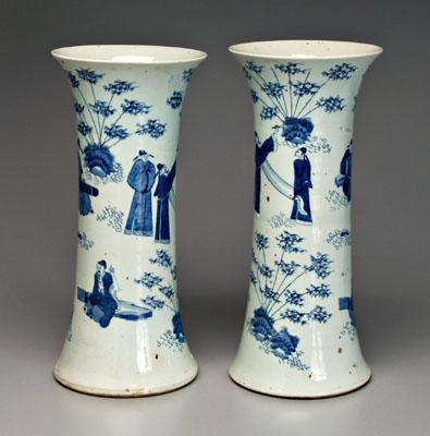 Appraisal: Two Chinese beaker vases blue and white porcelain scholars playing