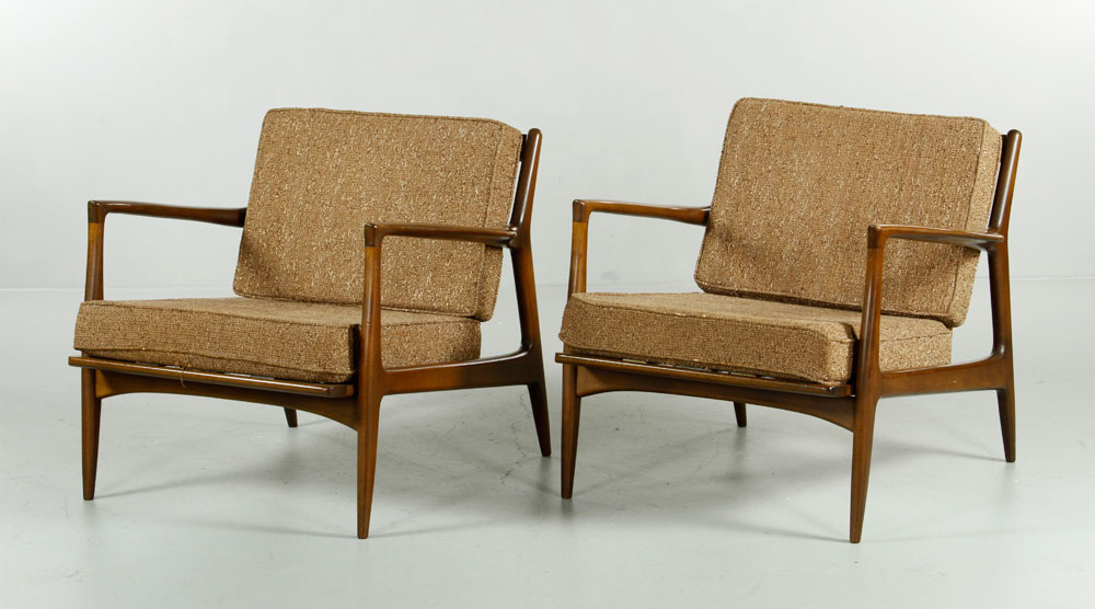 Appraisal: - Pr Jens Risom Walnut Chairs Pair of Jens Risom