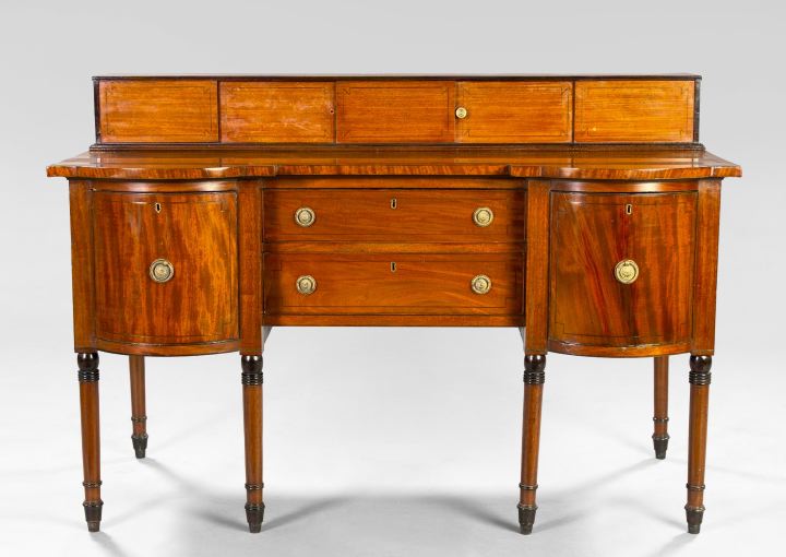 Appraisal: Unusual Sheraton Mahogany Sideboard early th century the recessed short