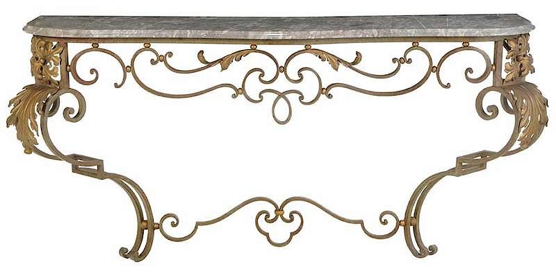 Appraisal: Rococo Style Wrought Iron Marble Top Console th century figured