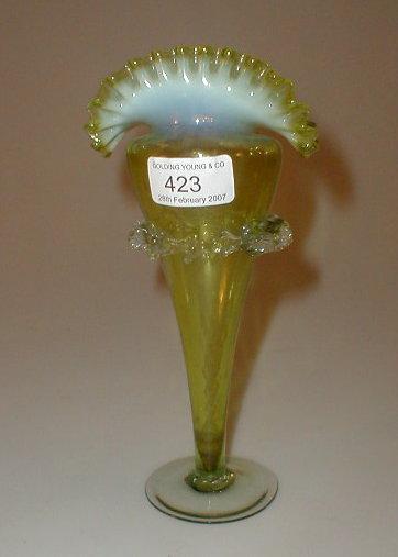 Appraisal: A Victorian uranium green glass vase with vaseline frilled lip