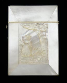 Appraisal: Mother of pearl card case carved with a woman watering