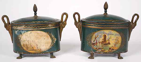 Appraisal: French Toileware Canisters French probably Napoleon III lidded canisters with