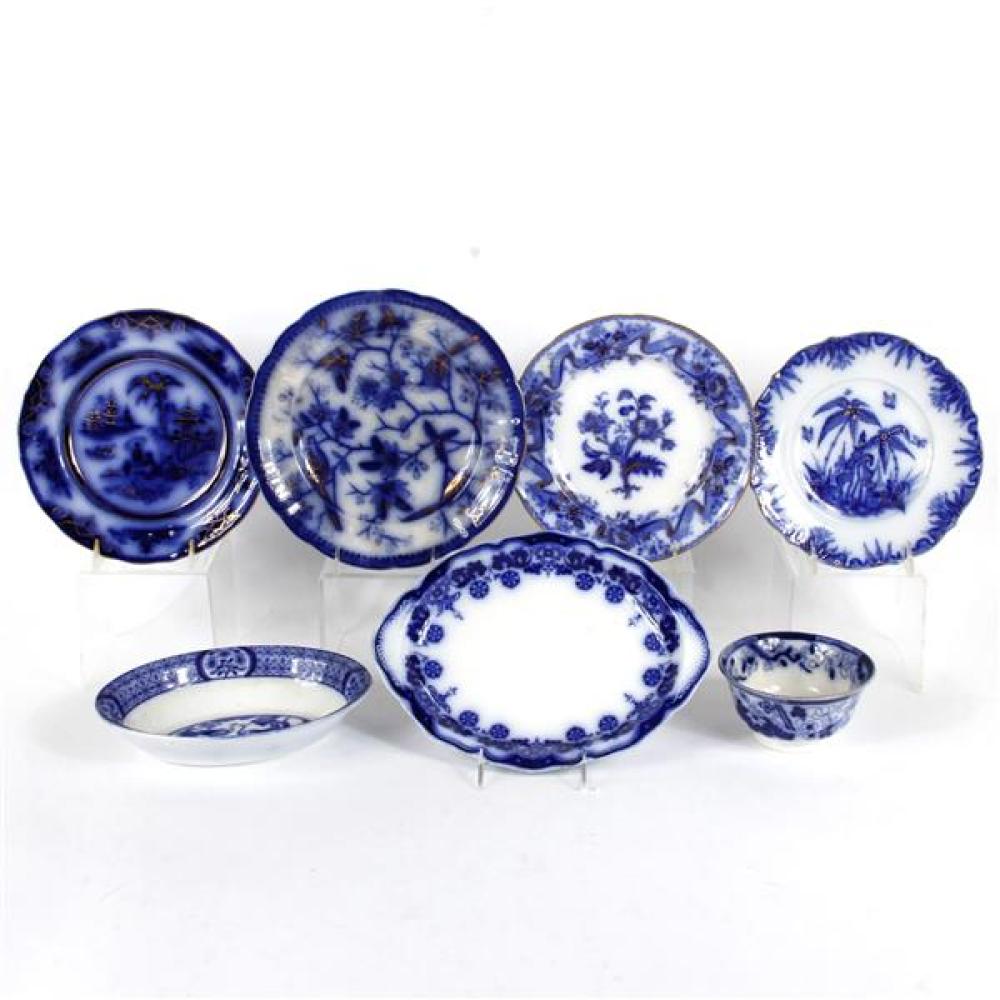 Appraisal: FLOW BLUE PC ENGLISH PORCELAIN FOUR PLATES SERVING TRAY AND