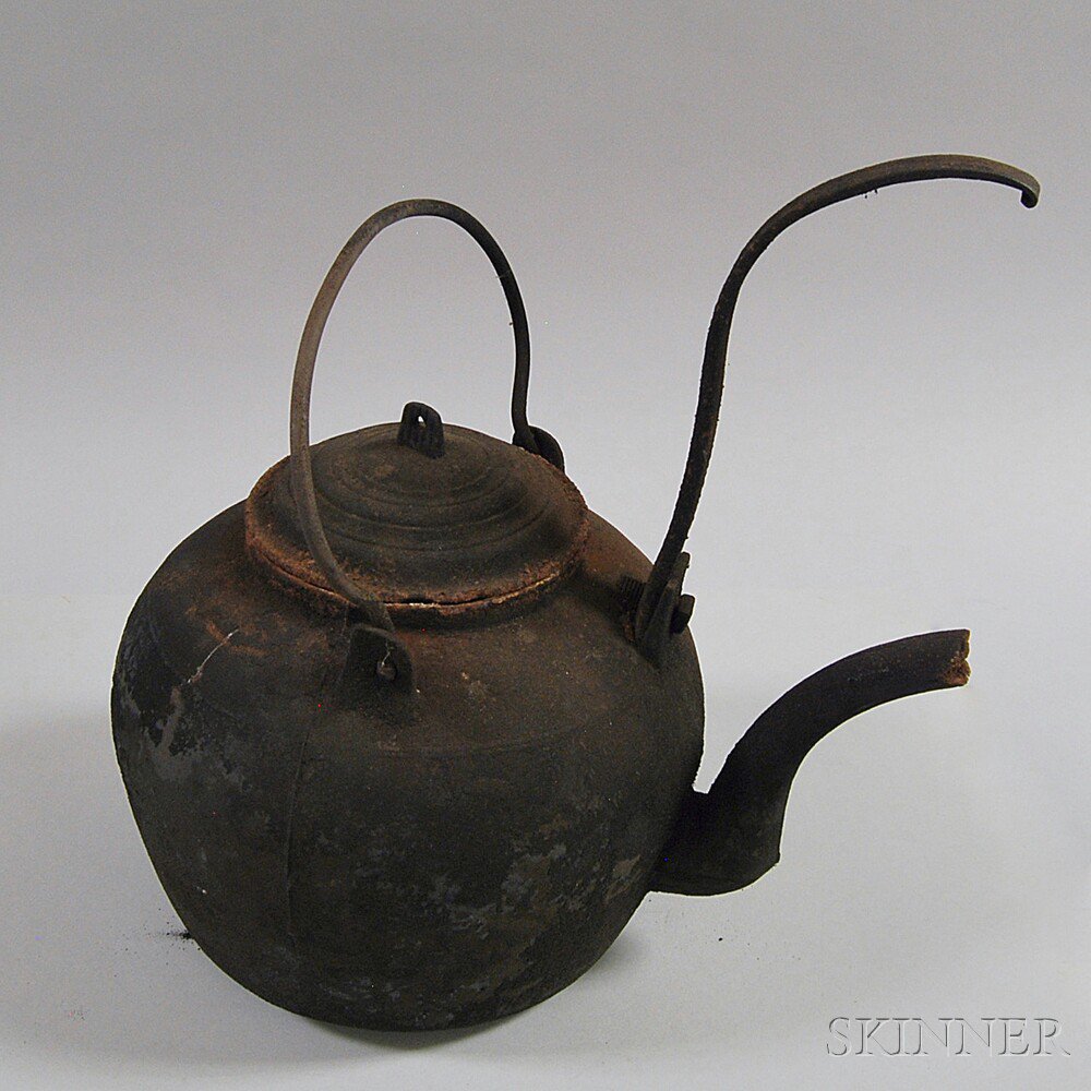 Appraisal: Cast Iron Hearth Kettle th century with bail handle and