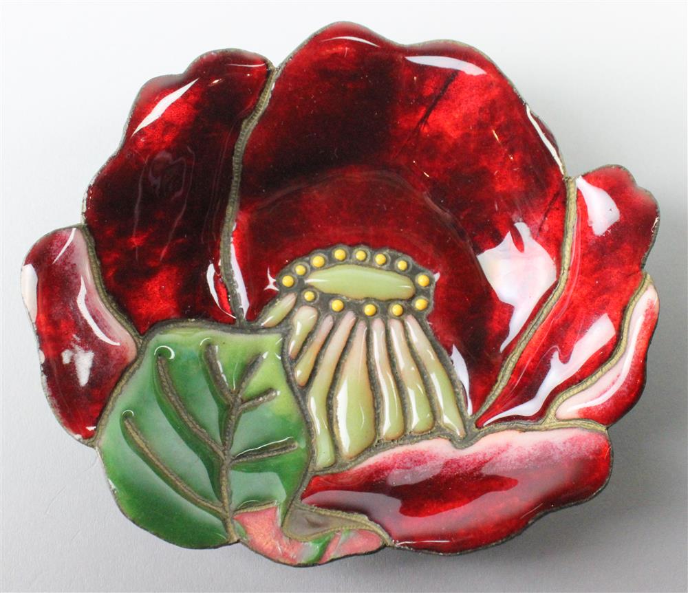 Appraisal: ART NOUVEAU ENAMELED COPPER DISH IN THE FORM OF A