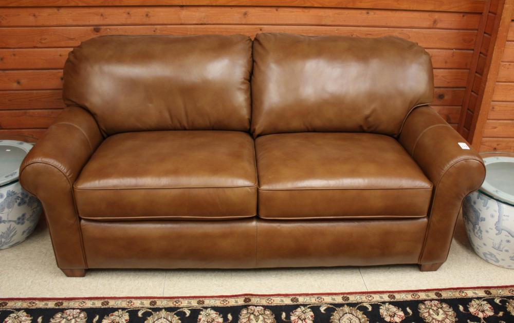 Appraisal: BROWN LEATHER SLEEPER SOFA made by Flexsteel Industries Inc Riverside