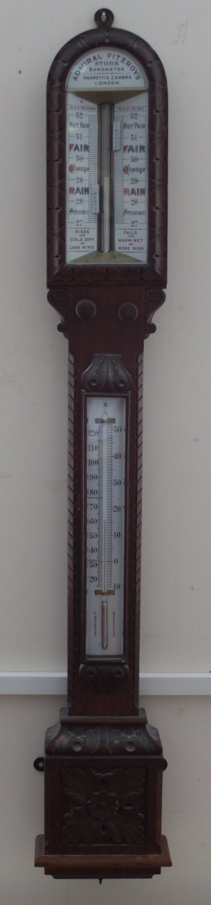 Appraisal: A th Century Admiral Fitzroy's stick barometer in a carved