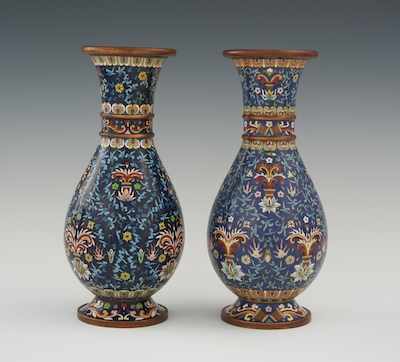 Appraisal: Two Chinese Cloisonne Vases Tear drop shaped with flared foot