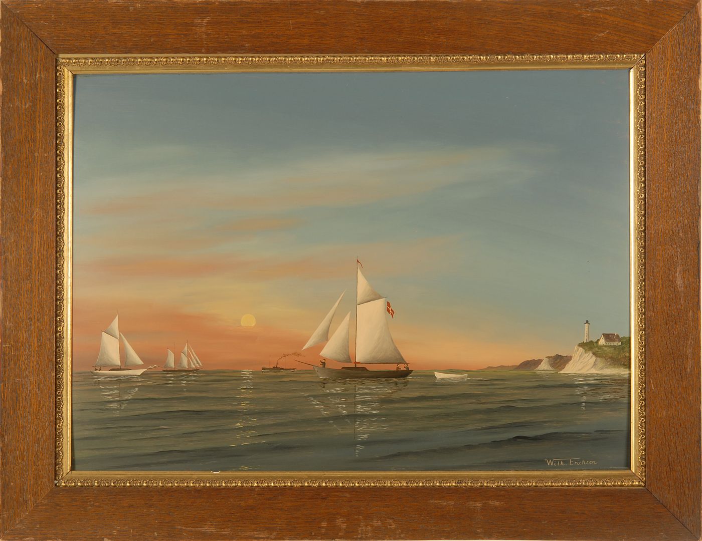 Appraisal: WILHELM ERICHSENBoats at sunset Signed lower right Wilh Erichsen Oil