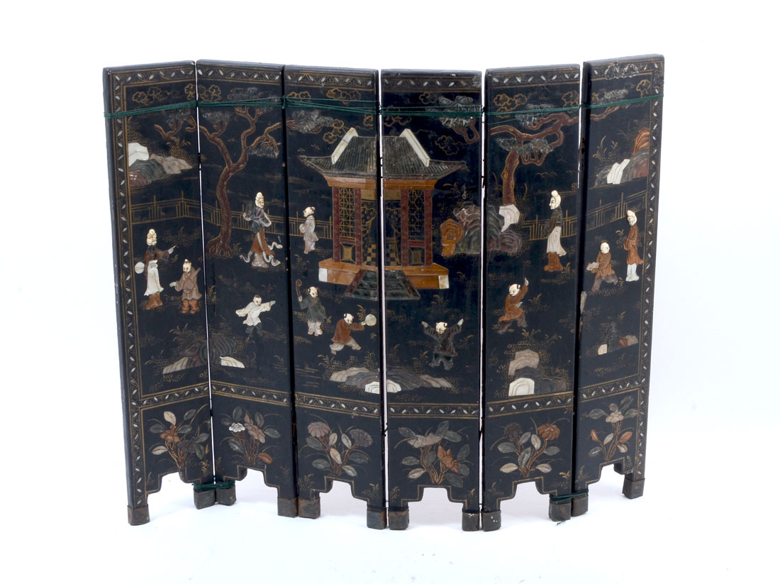 Appraisal: CHINESE PANEL INLAID FOLDING TABLE SCREEN th century the six