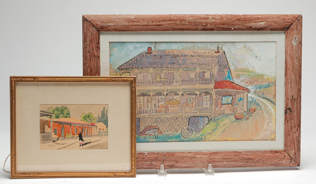 Appraisal: TWO AMERICAN WATERCOLORS OF BUILDINGS Mid th century Southwest street