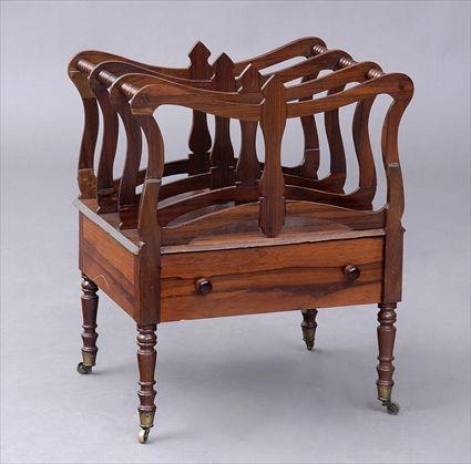 Appraisal: REGENCY ROSEWOOD THREE-DIVISION CANTERBURY The dipped top rails on s-form