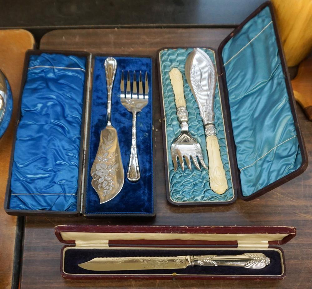 Appraisal: Two Silverplate Two Piece Fish Serving Sets and a Cake