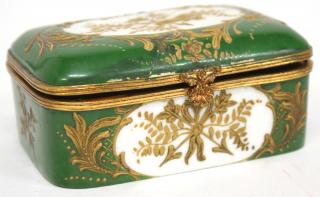 Appraisal: French Ormolu Porcelain Jewelry Box Marked on underside B Altman