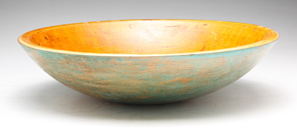 Appraisal: AMERICAN TREENWARE BOWL Second half th century Varnished interior turquoise