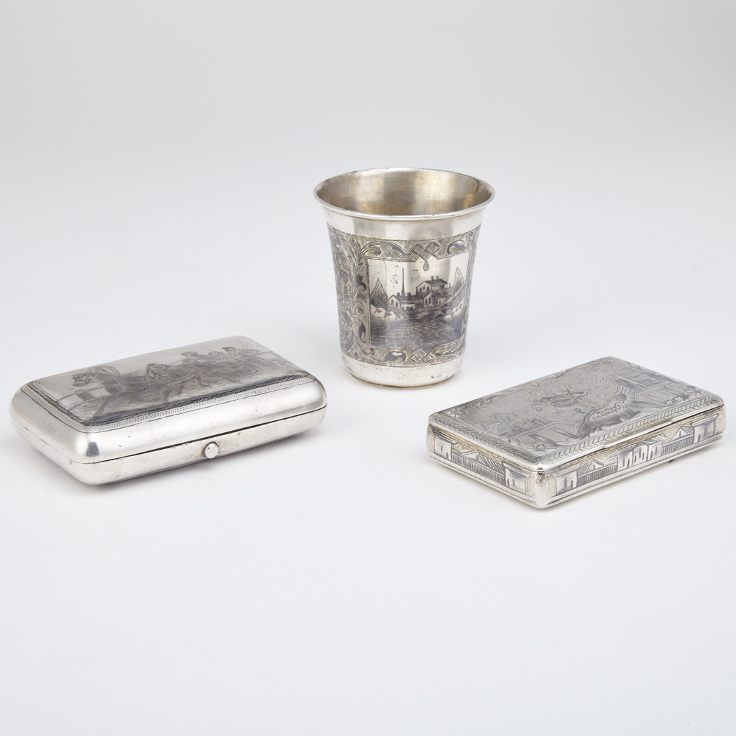 Appraisal: Two Russian Silver and Niello Cigarette Cases th Century Comprising