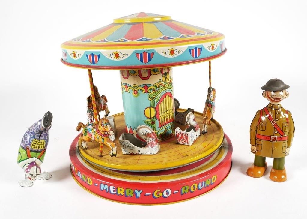 Appraisal: VINTAGE J CHEIN TIN LITHO WINDUP TOYSThree tin litho windup