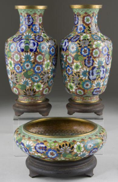 Appraisal: Cloisonne Garniture Set circa three pieces comprising a pair of