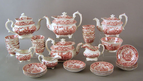 Appraisal: Staffordshire tea service th c with red transfer decoration of