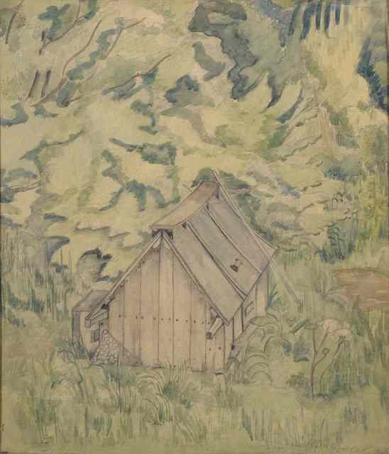 Appraisal: Pamela M Spencer - Looking down to the shed signed